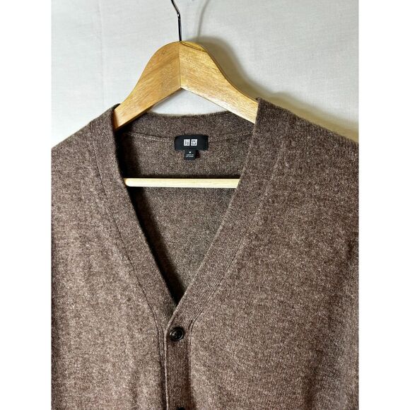 Uniqlo NWOT Heathered Brown Pure Wool V-Neck Button-Up Cardigan Sweater Size M - Picture 4 of 13